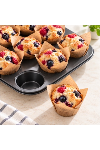 12'li Teflon Muffin Kalıbı Yapışmaz Cupcake Kek Pişirme Tepsisi 12 Gözlü Fırın Kalıbı Sariva Home 12v