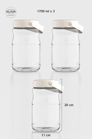 Renga Macro 1700 Ml Bej Kapaklı 3'lü Cam Kavanoz Seti 131074 Bej