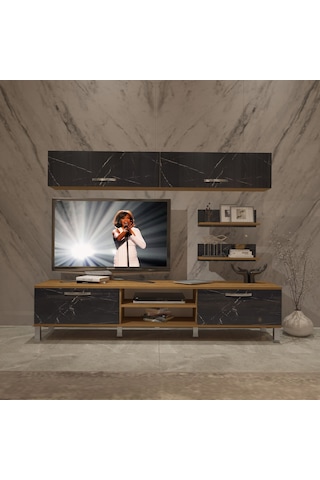 Decoraktiv Eko 5 Mdf Dvd Krom Ayaklı Tv Ünitesi Tv Sehpası Pera - Siyah Mermer