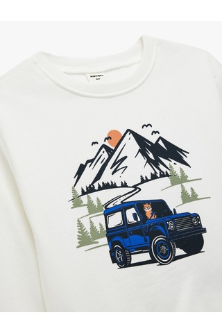 Koton Pamuklu Uzun Kollu Bisiklet Yaka Baskılı Şardonlu Sweatshirt Ekru 6wmb10270tk