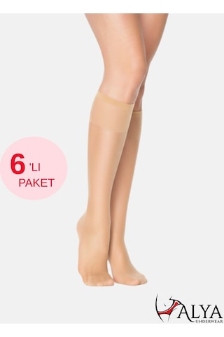 Alya Underwear Kadın Parlak Diz Altı Çorap 15 Denye, İnce Fit - 6'lı Paket Ten 57 6'lı