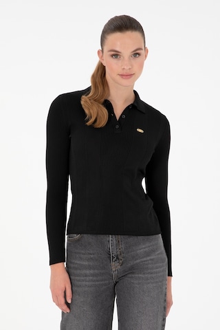 U.S. Polo Assn. Kadın Siyah Polo Yaka Kazak 50297087-VR046