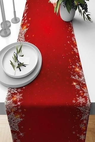 Kırmızı Yeniyıl Yılbaşı Noel Christmas Runner Masa Örtüsü 40x140cm Rnr632 Açık Bej