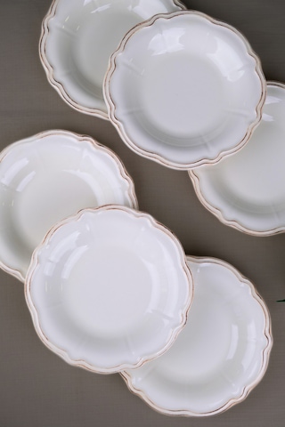 Tabak Evi Porselen Antik Stoneware Çukur Tabak 22cm 6 Kişilik 6 Parça Krem