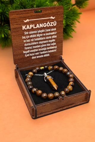 Kaplan Gözü Bileklik Kolye Seti Kadın Erkek Doğal Taş Kaplangözü 8 Mm Bt072 Kahverengi