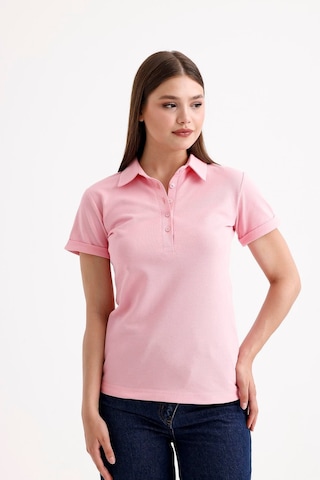 Sweetness Kadın Pembe Gömlek Yaka Kısa Kol Pamuklu Tişört Pembe