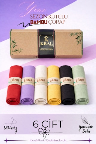 Kral Socks 6 Çift Kaliteli Bambu Kısa Model Patik Çorap Kutulu Asorti