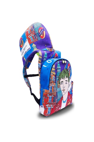 İkigai City Serisi Okula Dönüş London Desenli Çıkabilir Kapüşonlu Hafif Notebook Cepli Sırt Çantası - Renkli Çok Renkli