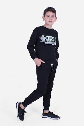 Fyk Kids Yuvarlak Yaka Baskılı Erkek Çocuk Eşofman Takımı Siyah