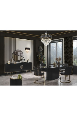 Gucci Siyah - Gold Yemek Masası ve 6 Sandalye