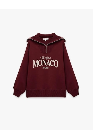 Koton Yarım Fermuarlı Pamuklu Bordo Kadın Sweatshirt 6wal10156ık Bordo