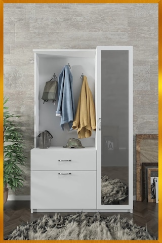 AE-3042 Reina Aynalı Delüx Vestiyer Ayakkabılık Portmanto Takımı Beyaz