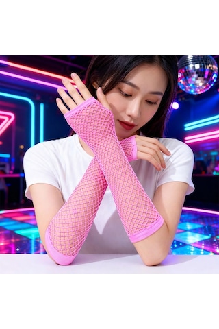 80 Ler 90 Lar Retro Neon Pembe File Parmaksız Eldiven 26 Cm 0 - 99