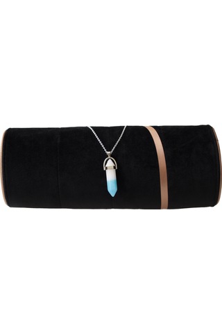 Çivi Model Mavi Beyaz Akik Taşı Zincirli Kolye Beyaz - Mavi