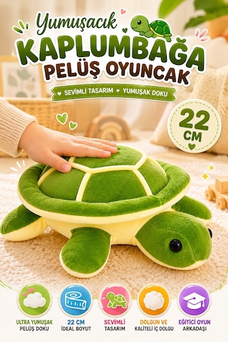 Kaplumbağa Figürlü Pelüş Oyuncak 22 Cm Yumuşak Dolgulu Sevimli Çocuk Oyun Arkadaşı Model Yeşil