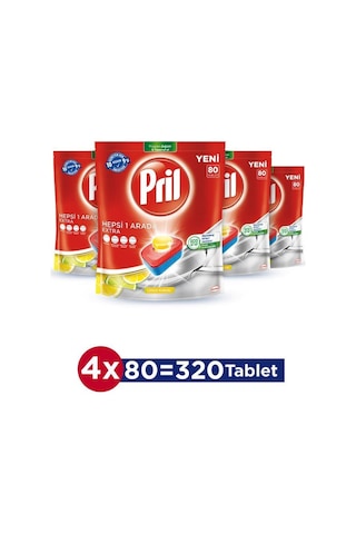 Pril Hepsi Bir Arada Extra 320 Yıkama Bulaşık Makinesi Deterjanı Tableti 4 X 80'li Paket set-hnkdtj-123-5564