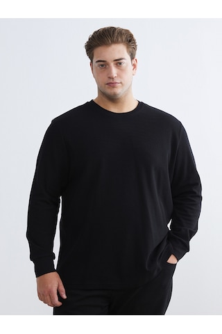 Lcwaıkıkı Classic Siyah Büyük Beden Bisiklet Yaka Erkek Sweatshirt