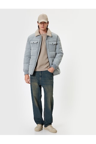 Koton Slim Fit Şişme Mont Peluş Yaka Detaylı Fermuarlı Gri 5wam20089hw Gri