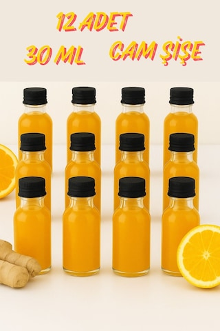 Rotanev 12 Adet Şeffaf Cam Shot Şişesi Sızdırmaz Siyah Plastik Kapaklı Kolonya Koku Süs Çok Amaçlı Şişe 30ml