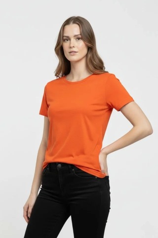 Butik İstanbul T-shirt Bisiklet Yaka Slim Fit Likralı Tişört Günlük Basic Body - Turuncu