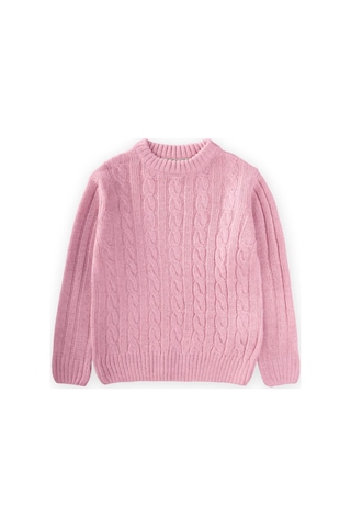 Cigit Saç Örgülü Kazak 1-8 Yaş Pudra Pembe Pudra Pembe