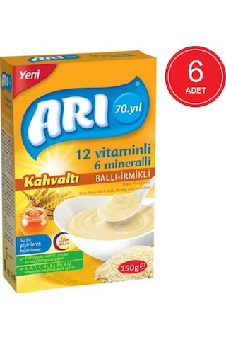 Arı Kahvaltı 12 Vitaminli 6 Mineralli Sütlü Ballı İrmikli 6+ Ay Pirinç Unu 6 x 250 G