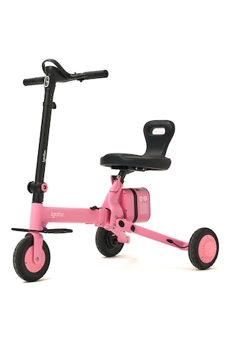 İgofor 3 Tekerlekli Katlanabilir Elektrikli Oturulabilir Scooter Pembe