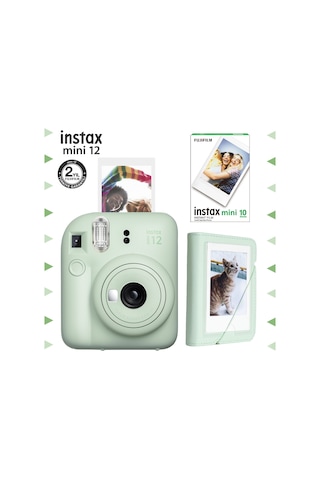 Fujifilm Instax Mini 12 Fotoğraf Makinesi + 10'lu Film + Mini Albüm Seti Yeşil