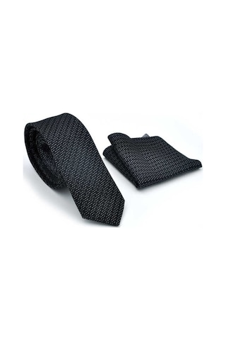 Gaffy Beyaz Noktalı Verev Çizgili Siyah Dokuma Kumaş Mendilli Slim Fit Beyaz - Siyah