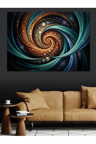 Altın Ve Lacivert Spiral Girdap Dekoratif Kanvas - Mdf Ahşap Tablo