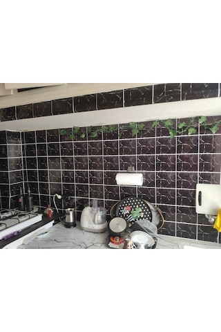 Mutfak Tezgah Arası Kendinden Yapışkanlı Folyo Kaplama Siyah Fayans Desen 60cmx100cm