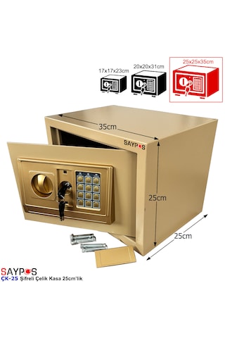 Şık Tasarımlı 25cm Lik Şifreli Çelik Kasa, Elektronik Tuşlu Değerli Eşya Ve Para Kasası 35x25x25cm