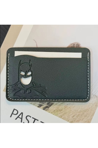 Koto Batman Tasarımlı El Yapımı Hakiki Deri Cüzdan & Kartlık Siyah