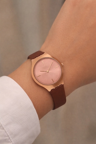 Slim İnce Kasa Ve Silikon Kordon Kadın Kol Saati Dx.1417.2rpk Kahverengi - Rose Gold