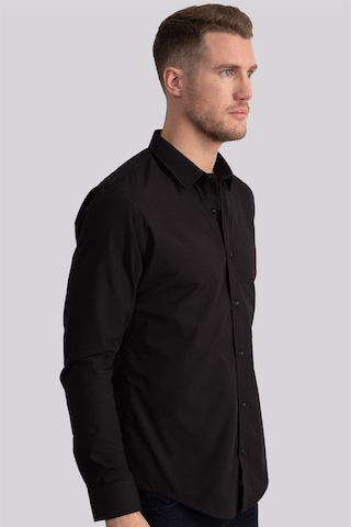 Tudors Slim Fit Dar Kesim Tery Cotton Erkek Gömlek-23404 Siyah