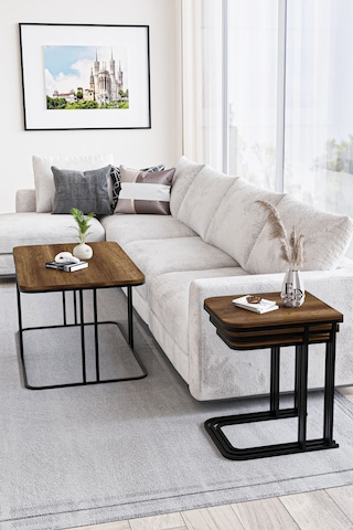 Lyon 3'lü C Zigon Sehpa Siyah Metal - Barok Tabla