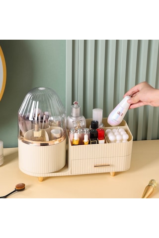 Makyaj Organizer Kozmetik Aksesuar Fırça Ve Takı Düzenleyici Çok Amaçlı Makyaj Kutusu Bej