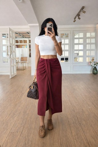 Lijuri Drape Detaylı Anvelop Etek 4089 Bordo