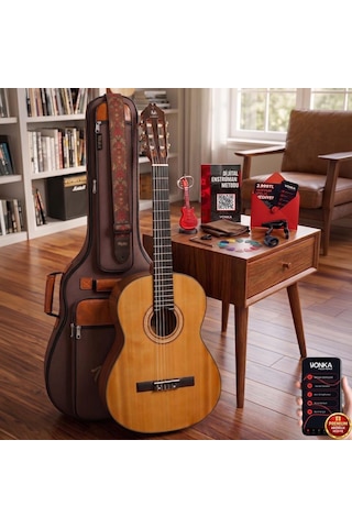 Maxword X51 Profesyonel Masif Ağaç Klasik Gitar Seti Natural 4/4 Üst Segment