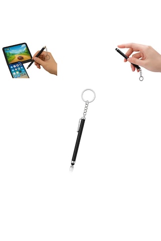 Touchpen Kalem Anahtarlık Dokunmatik Uç Küçük Kalem Telefon Tablet Vb. Dokunmatik Ekran Kalemi Siyah