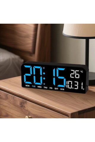 Willowhaven Beyaz Mavi Ekranlı 10 İnç Büyük Dijital Saat Alarmlı Termometreli Dekoratif