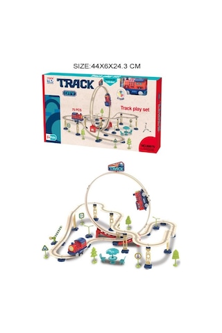 Track City Tren Seti 75 Parça Looping Raylı Oyuncak Tren, Köprü Ve Aksesuarları İle Eğitici Set, 3+ Yaş