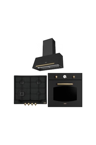 Franke FCO 86 H ON - FCH 604 4G TC ON C - FCO 70 ONYX Rustik Ankastre Set Nero