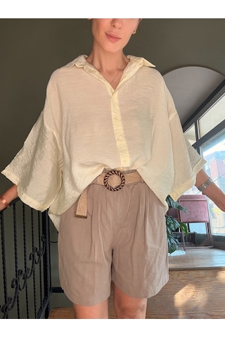 Ali Butik Sarı Kısa Kollu Rahat Kalıp Dökümlü Gömlek