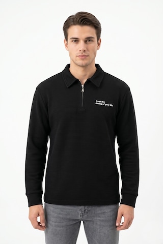 Opınıon Erkek Spor Polo Yaka Petek Dokulu Sweatshırt Bgl-st05442 Siyah