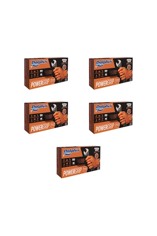 Dolphin Nitril Powergrip Ekstra Kalın Elmas Dokulu Eldiven Turuncu Meidum Orta Boy - 50'li 5 Paket
