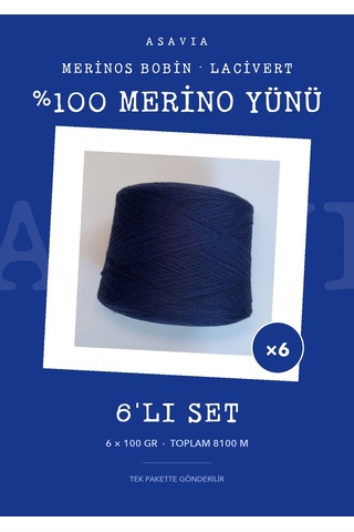 Asavia Merinos Bobin Örgü İpi 6'lı Set 6 X 100 Gr %100 Merino Yünü Lacivert