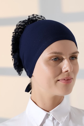 Kadın Fırfırlı Güpürlü Tesettür Topuz Bone - Lacivert Lacivert
