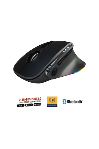 Siyah Kablosuz Ergonomik Zarif Tasarım Rgb Dual Moude 2.4ghz+bt5.0 Ofis Ve Gaming Oyuncu Faresi Diğer