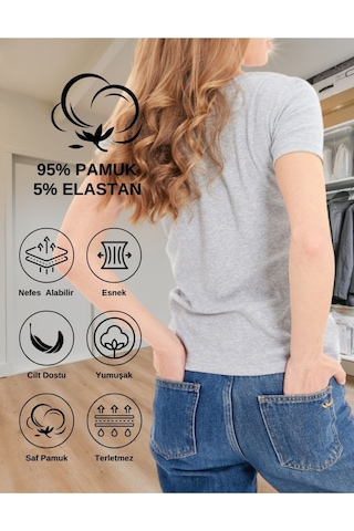Alya Underwear V Yaka Kaşkorse Kumaşlı Kısa Kollu Bluz, Esnek Ve Pamuklu Kumaş Badi, Bej Kemik Body Gri Melanj